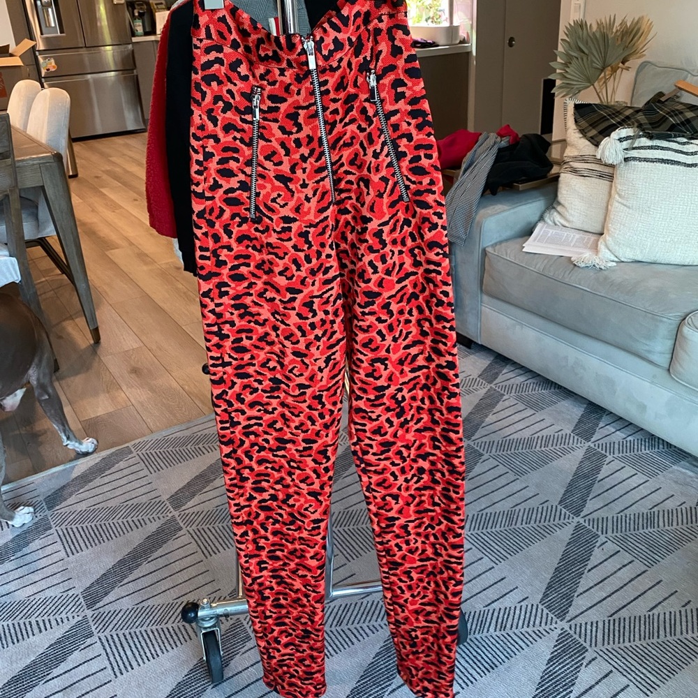 Red cheetah threaded pants